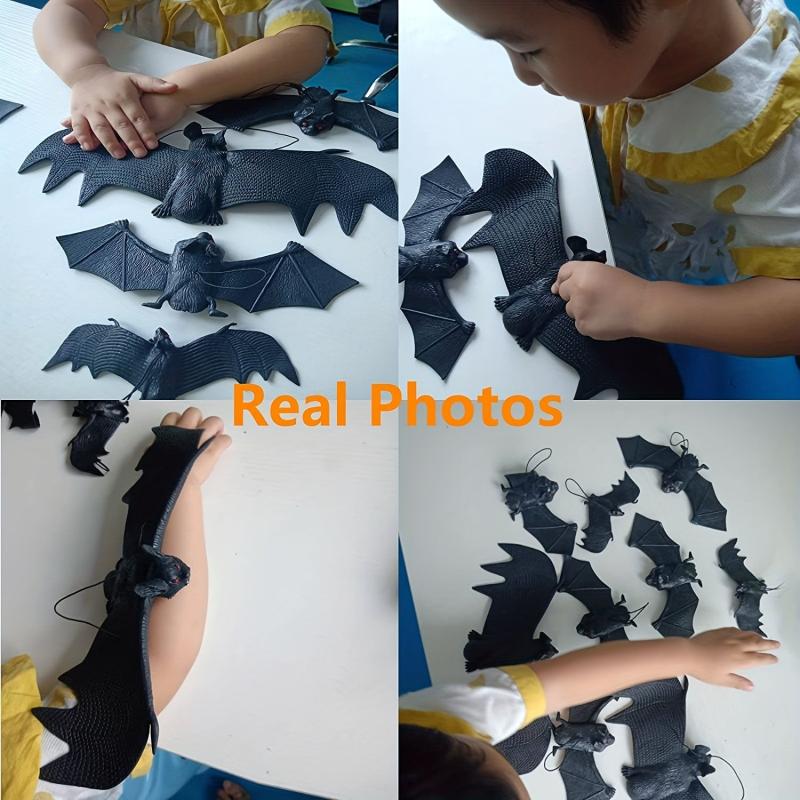 5pcs Halloween Hanging Bats Decor Creepy Flying Rubber Bats Decor
