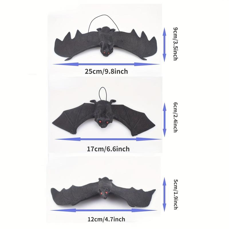 5pcs Halloween Hanging Bats Decor Creepy Flying Rubber Bats Decor