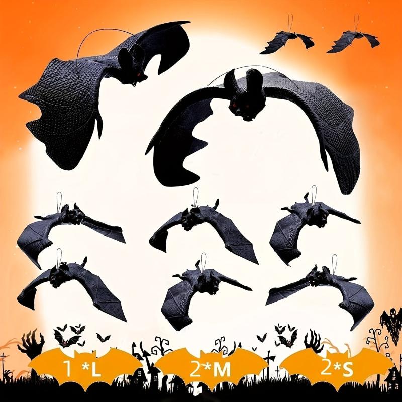5pcs Halloween Hanging Bats Decor Creepy Flying Rubber Bats Decor