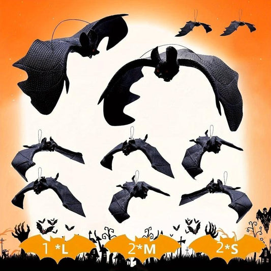 5pcs Halloween Hanging Bats Decor Creepy Flying Rubber Bats Decor