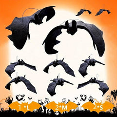 5pcs Halloween Hanging Bats Decor Creepy Flying Rubber Bats Decor
