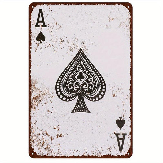 Vintage Poker Tin Sign Ace Of Club Metal Man Cave Wall Decor 30x20cm