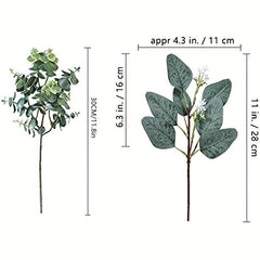 10pcs Mixed Artificial Eucalyptus Leaves Stems Bulk Faux Oval Eucalyptus Leaves