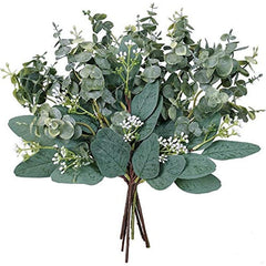 10pcs Mixed Artificial Eucalyptus Leaves Stems Bulk Faux Oval Eucalyptus Leaves