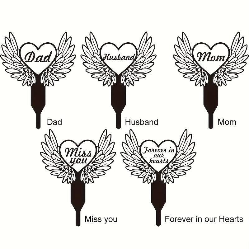 Metal Heart With Wings Memorial Garden Stake Sympathy Sign Tombstone Memorial