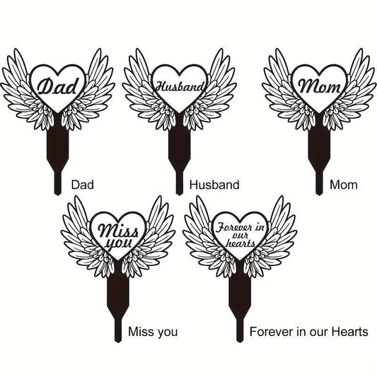 Metal Heart With Wings Memorial Garden Stake Sympathy Sign Tombstone Memorial