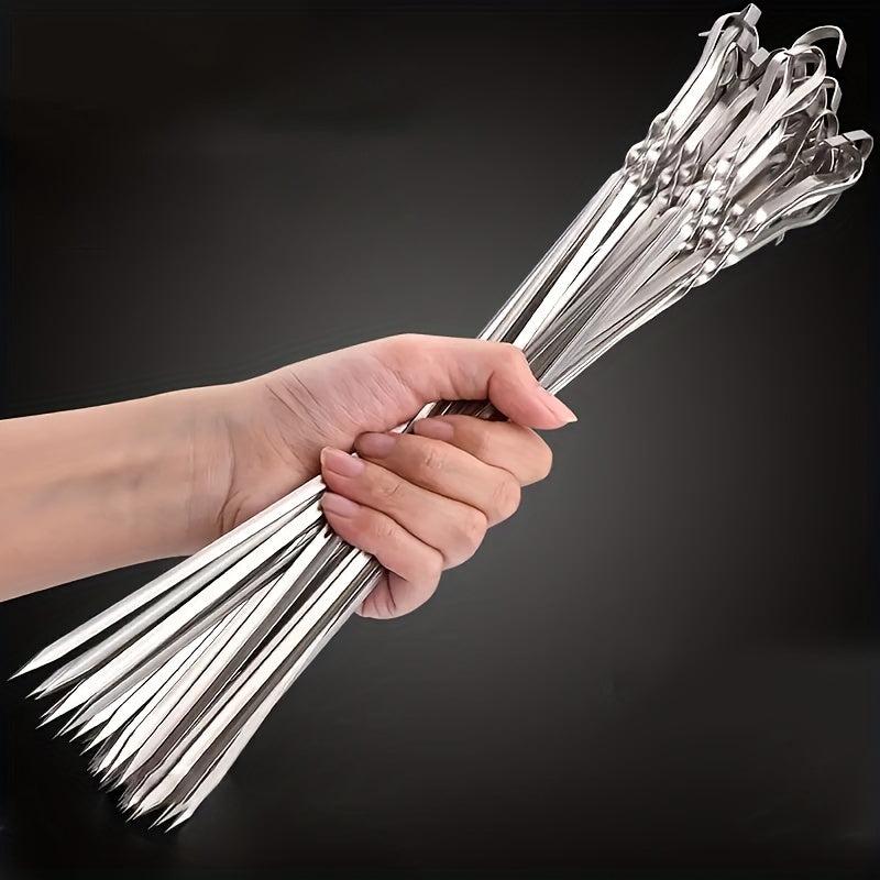 20pcs Reusable Stainless Steel BBQ Skewers for Grilling Parties