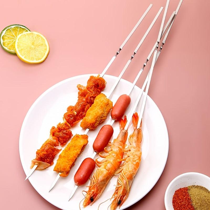 20pcs Stainless Steel BBQ Skewer Flat Stick for Outdoor Camping