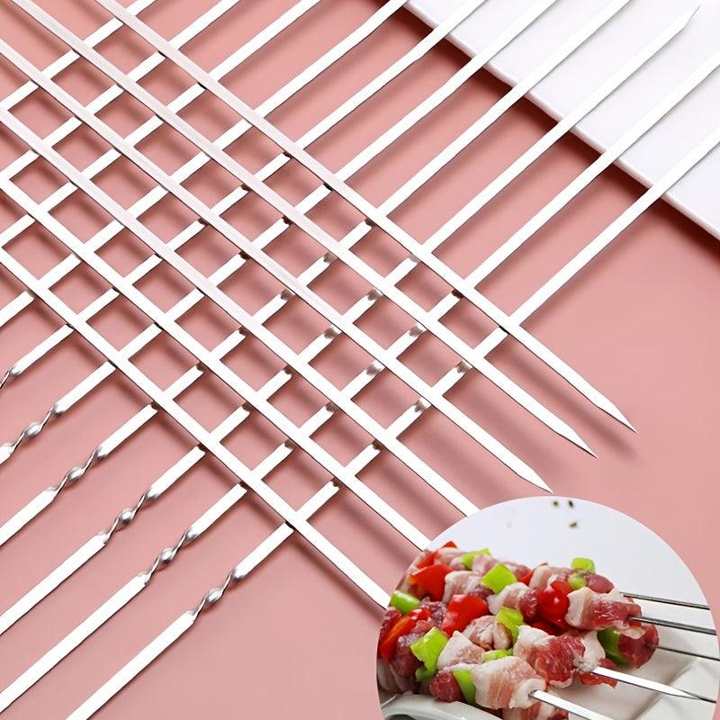 20pcs Stainless Steel BBQ Skewer Flat Stick for Outdoor Camping