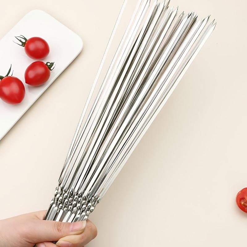 20pcs Stainless Steel BBQ Skewer Flat Stick for Outdoor Camping