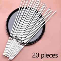 20pcs Stainless Steel BBQ Skewer Flat Stick for Outdoor Camping