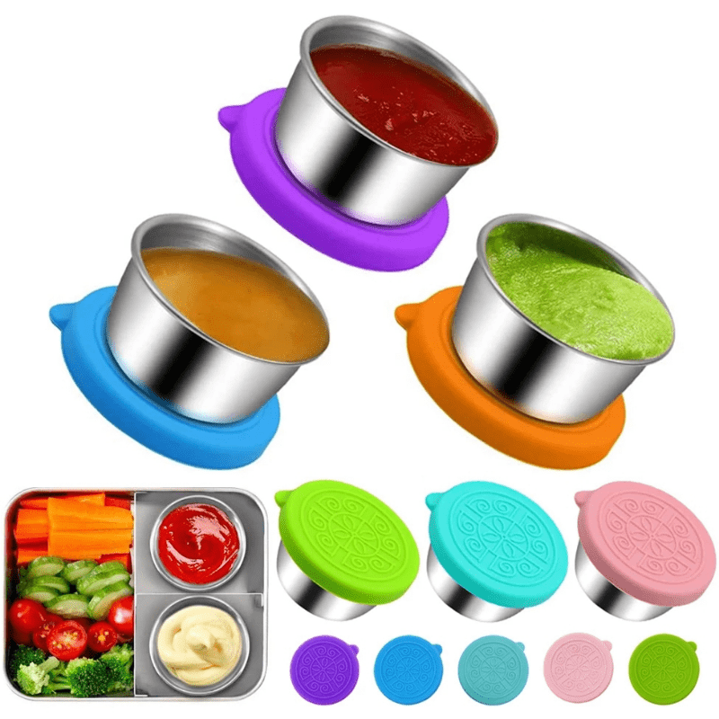 304 Stainless Steel Sauce Cup Mini Silicone Lid 50ML Leakproof Seasoning Dish