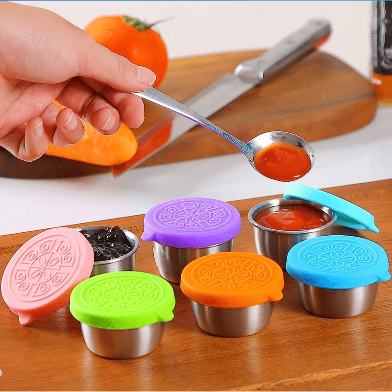 304 Stainless Steel Sauce Cup Mini Silicone Lid 50ML Leakproof Seasoning Dish