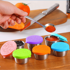 304 Stainless Steel Sauce Cup Mini Silicone Lid 50ML Leakproof Seasoning Dish