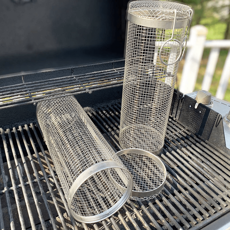 3pcs BBQ Basket Set with Hook & Fork Outdoor Barbecue Net Barrel