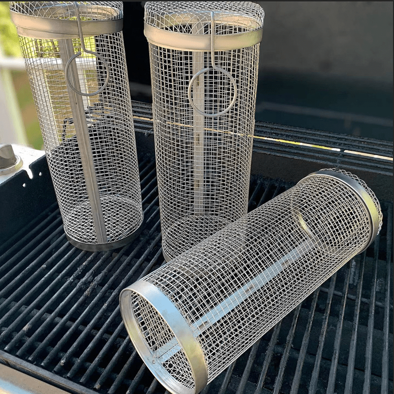 3pcs BBQ Basket Set with Hook & Fork Outdoor Barbecue Net Barrel