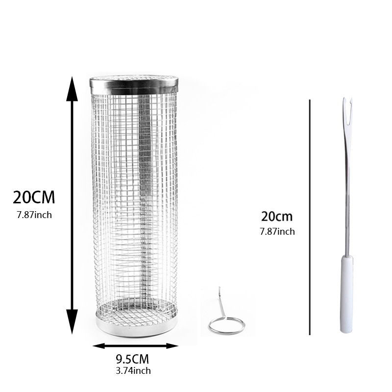 3pcs BBQ Basket Set with Hook & Fork Outdoor Barbecue Net Barrel