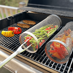 3pcs BBQ Basket Set with Hook & Fork Outdoor Barbecue Net Barrel