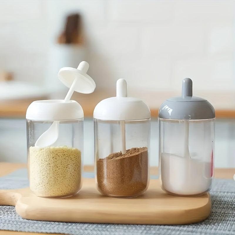 Kitchen Seasoning Jar With Spoon, Round Seasoning Bottle