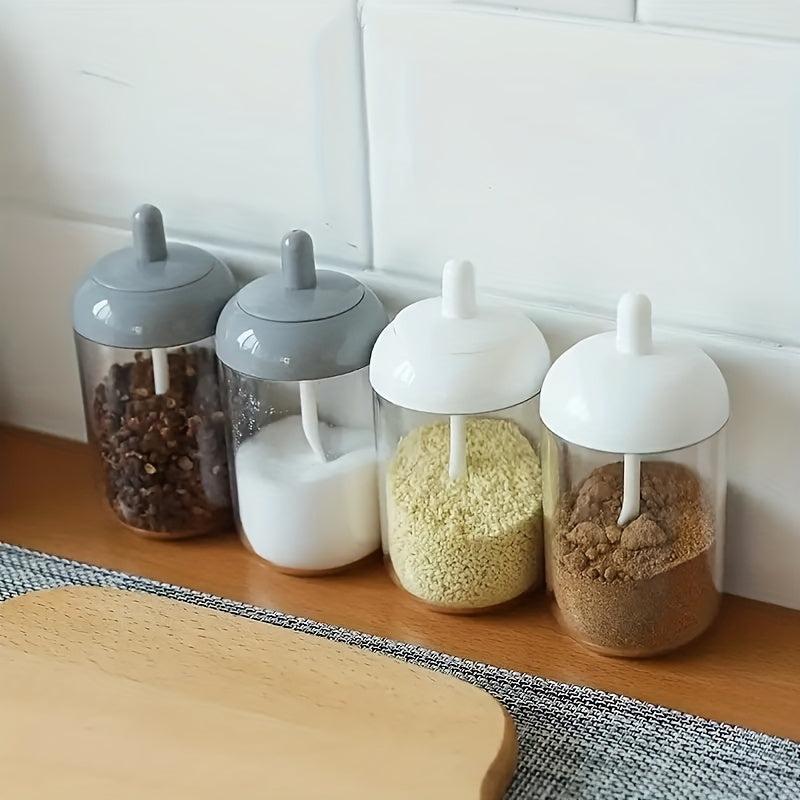 Kitchen Seasoning Jar With Spoon, Round Seasoning Bottle