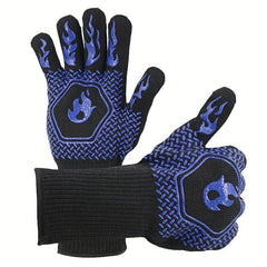 BBQ Glove Extreme Heat Resistant Long Cuff Kitchen Silicone Non Slip Oven Mitts