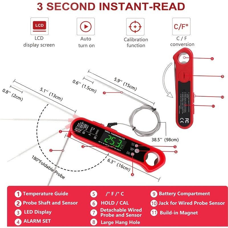 1pc Digital Meat Thermometer 3 In 1 Food Thermometer for Grilling and Cooking