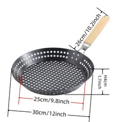 Non Stick BBQ Frying Pan Outdoor Cooking Camping Seafood Veggies Foldable Handle