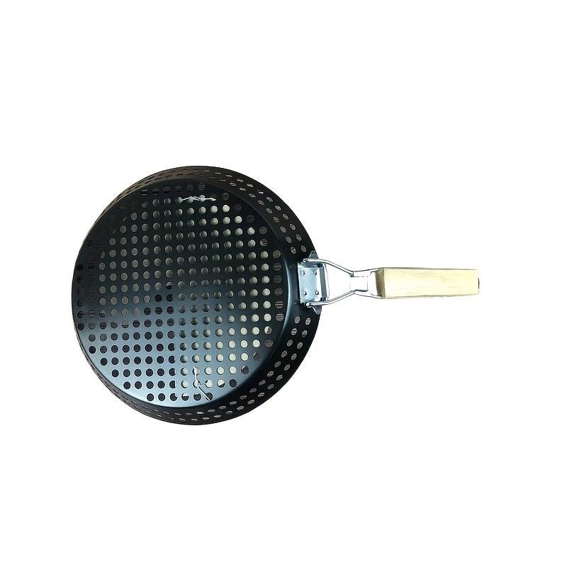 Non Stick BBQ Frying Pan Outdoor Cooking Camping Seafood Veggies Foldable Handle
