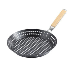 Non Stick BBQ Frying Pan Outdoor Cooking Camping Seafood Veggies Foldable Handle