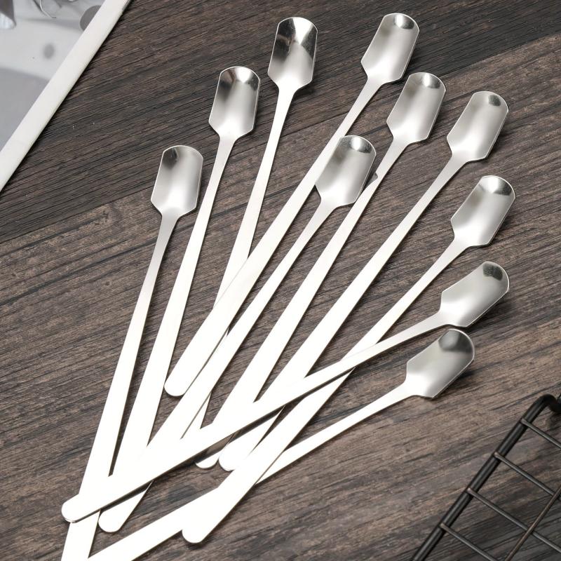6pcs Stainless Steel Long Handle Mixing Square Spoons Coffee Ice Tea Stirrers