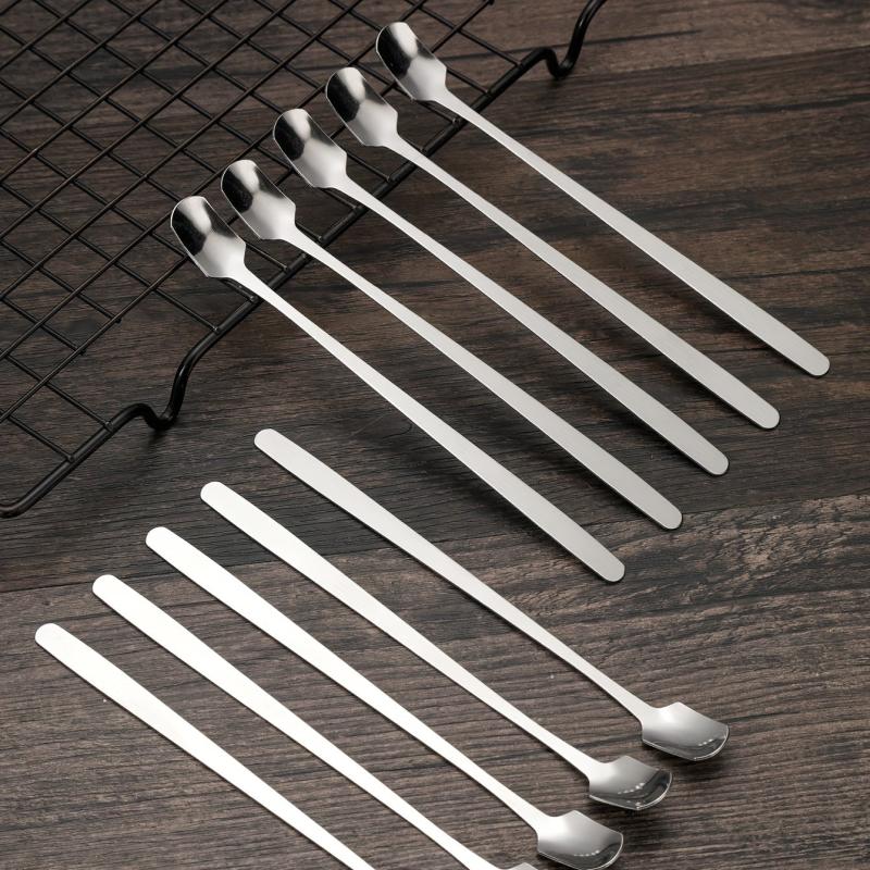 6pcs Stainless Steel Long Handle Mixing Square Spoons Coffee Ice Tea Stirrers