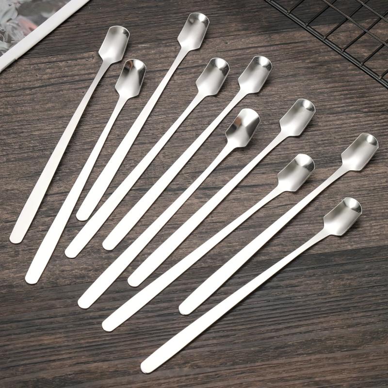 6pcs Stainless Steel Long Handle Mixing Square Spoons Coffee Ice Tea Stirrers