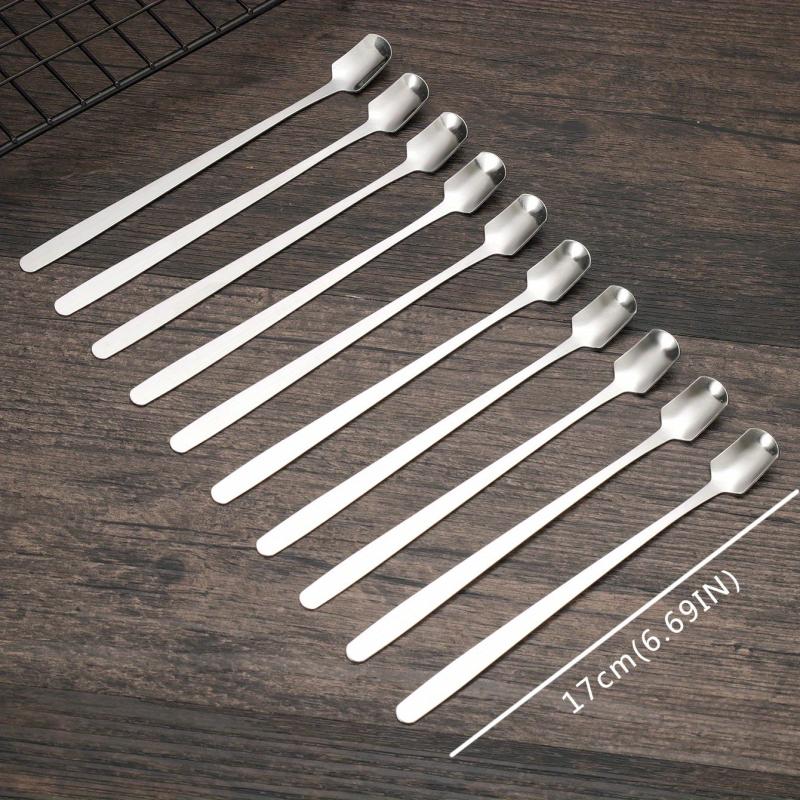6pcs Stainless Steel Long Handle Mixing Square Spoons Coffee Ice Tea Stirrers