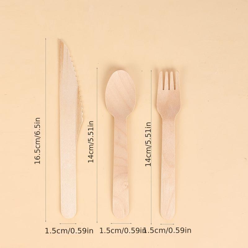 50pcs Disposable Wooden Spoon & Fork Set Party Tableware Holiday Accessory
