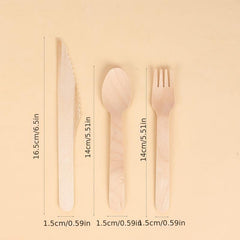 50pcs Disposable Wooden Spoon & Fork Set Party Tableware Holiday Accessory