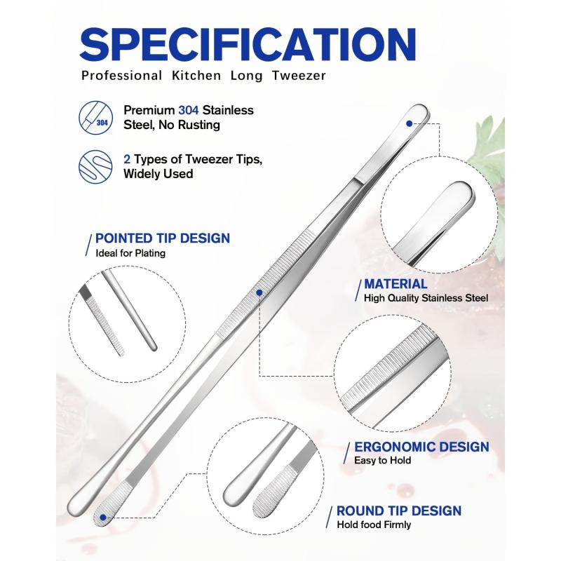 Professional Stainless Steel Tweezers for Cooking Repairing Sea Food BBQ