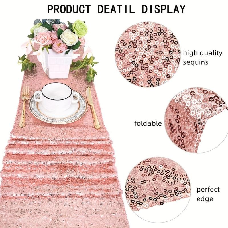 Rose Silver Sequin Table Runner Wedding Bridal Shower Christmas Decoration