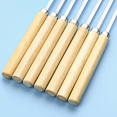 10pcs Stainless Steel Barbecue Skewers with Wooden Handle BBQ Accessories