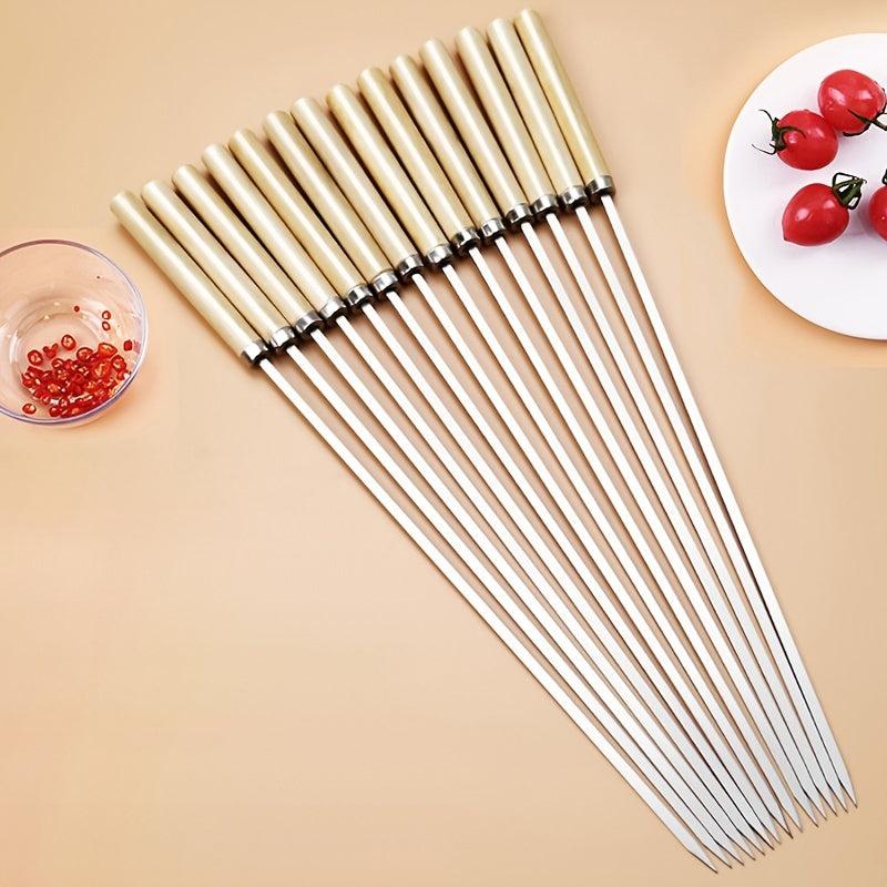 10pcs Stainless Steel Barbecue Skewers with Wooden Handle BBQ Accessories