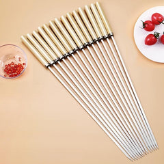 10pcs Stainless Steel Barbecue Skewers with Wooden Handle BBQ Accessories