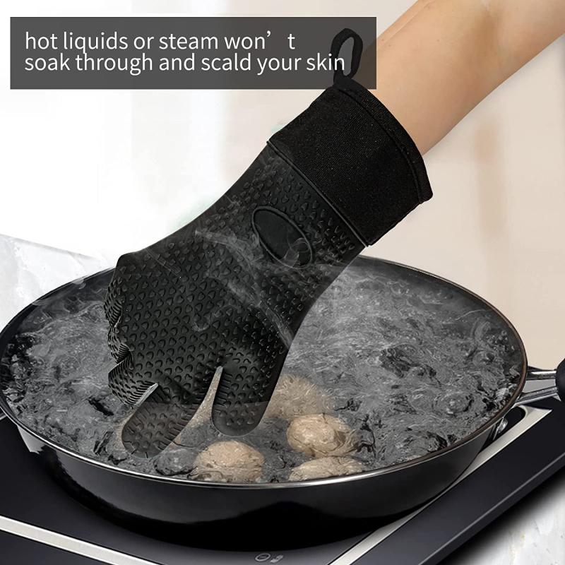 Silicone BBQ Gloves Heat Resistant Waterproof Kitchen Mitts