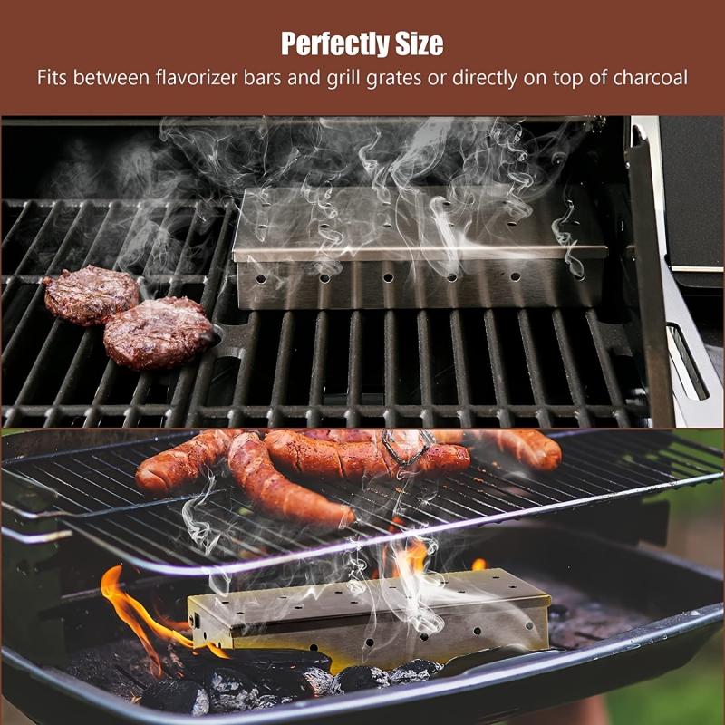 Stainless Steel BBQ Smoker Box & Basting Brush for Grilling, Wood Chips Box