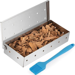 Stainless Steel BBQ Smoker Box & Basting Brush for Grilling, Wood Chips Box