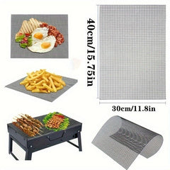 2 BBQ Grill Mat Non Stick Reusable Heat Resistant Mesh Oven Baking