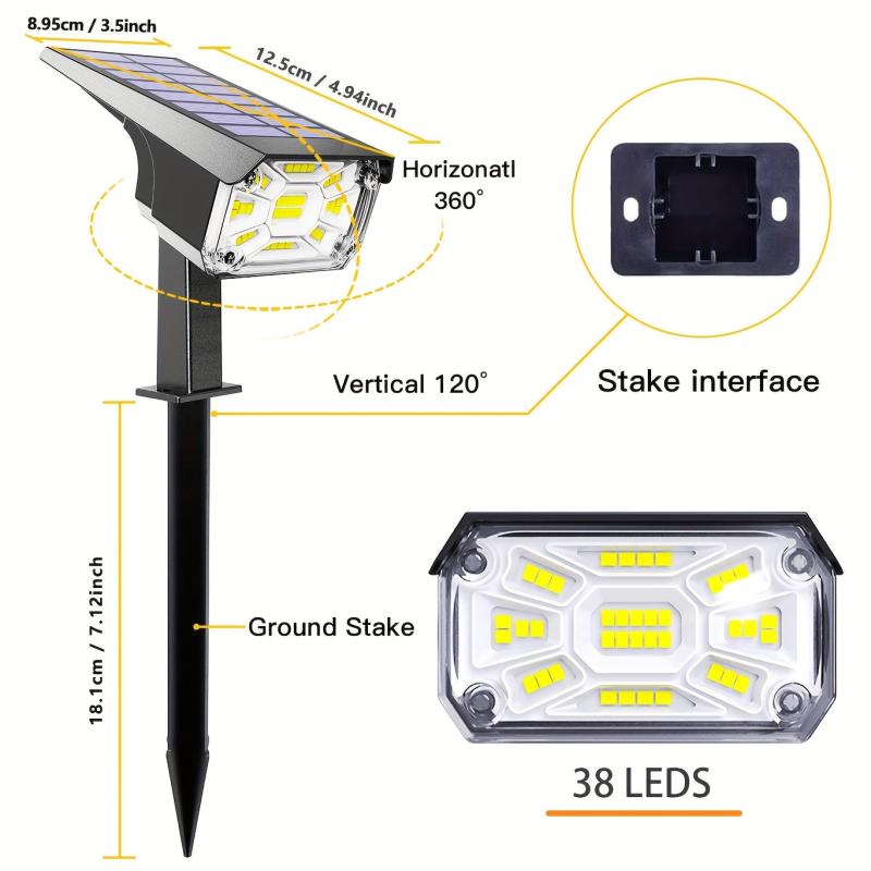 Solar Spot Lights Outdoor 38 LEDs Garden Landscape Spotlights