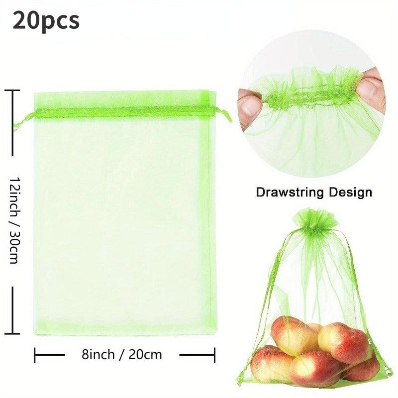 20pcs Fruit Protection Bags Drawstring Mesh for Trees