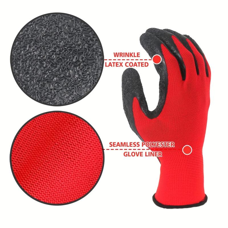 24 Pairs Safety Work Gloves Crinkle Latex Rubber Hand Coated Construction