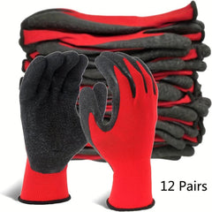 24 Pairs Safety Work Gloves Crinkle Latex Rubber Hand Coated Construction