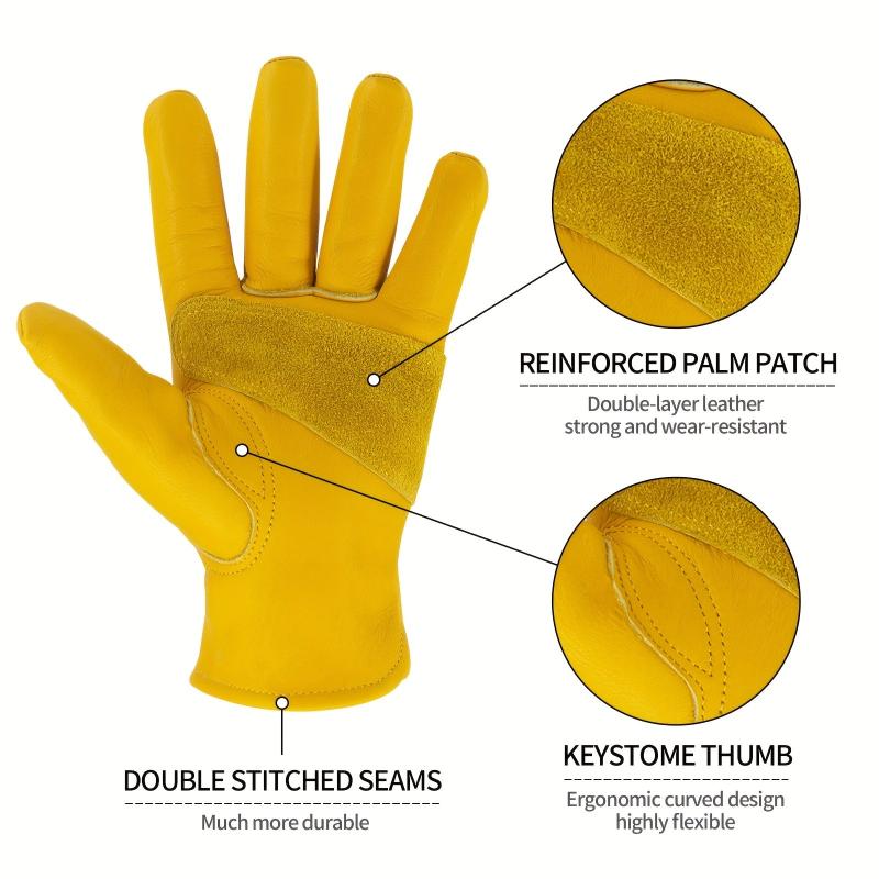 Leather Work Gloves for Men & Women Durable Cowhide Puncture Resistant