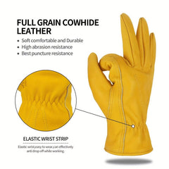Leather Work Gloves for Men & Women Durable Cowhide Puncture Resistant